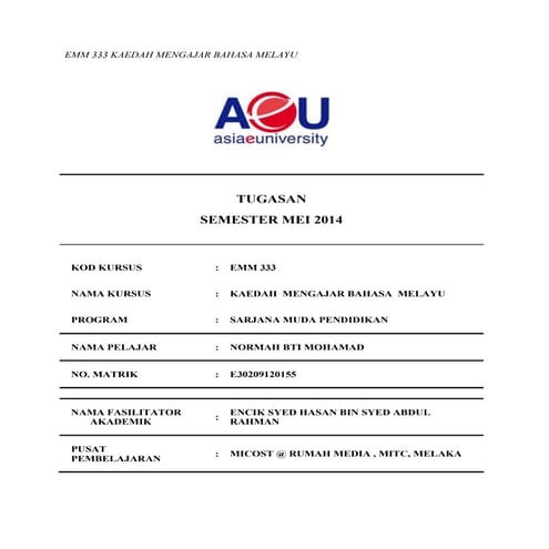 Emm 333 kaedah mengajar bahasa melayu