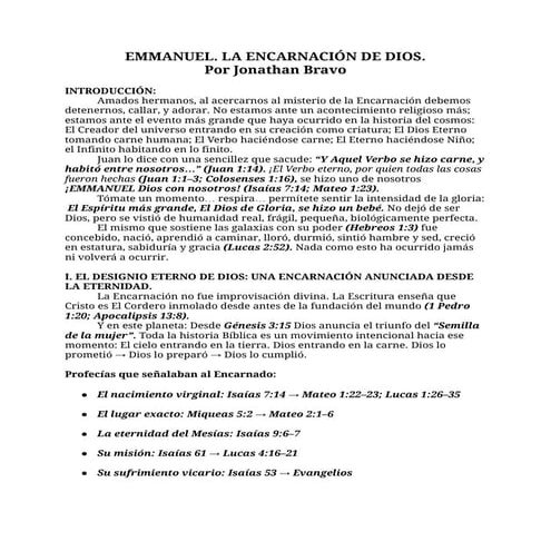 EMMANUEL — LA ENCARNACIÓN DE DIOS  Por Jonathan Bravo