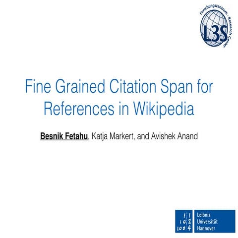 Fine Grained Citation Span for References in WIkipedia