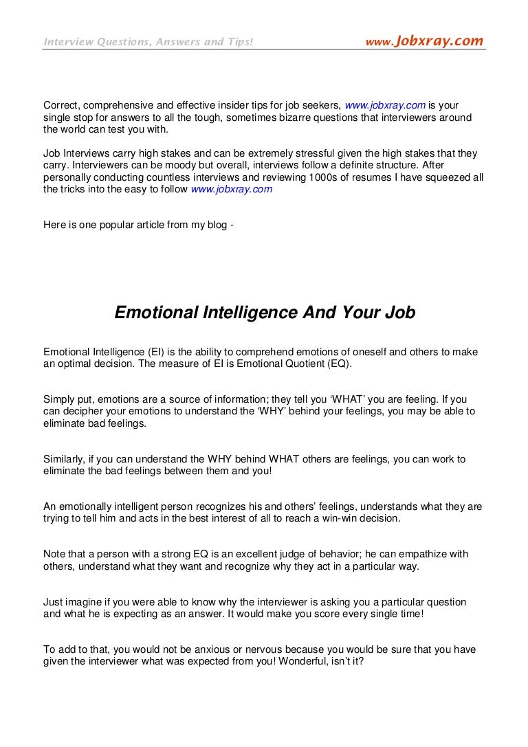 Emotional Intelligence Make It Work For You From Www Jobxray Com