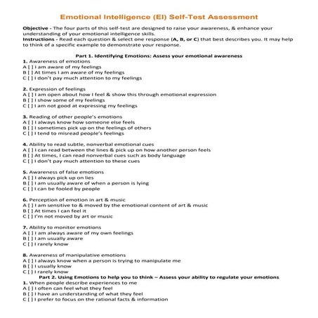 Emotional intelligence EI Self Test assessment - free insights for Coaching M...