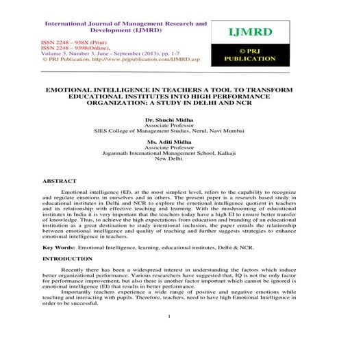 Emotional intelligence in teachers a tool to transform educational institutes...