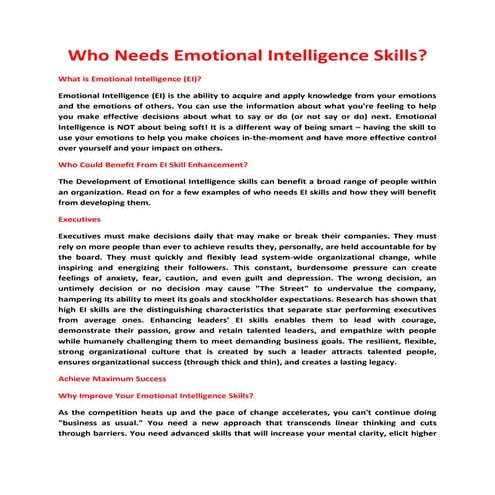 Emotional intelligence skills