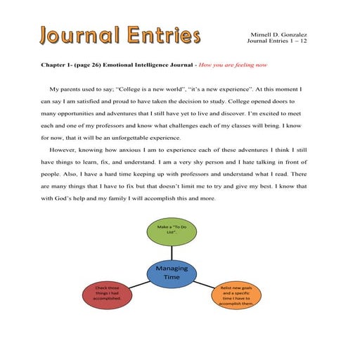 Emotional Journal Entries 1-12