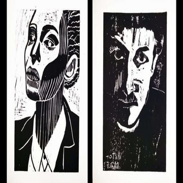 Emotional linocut portrait