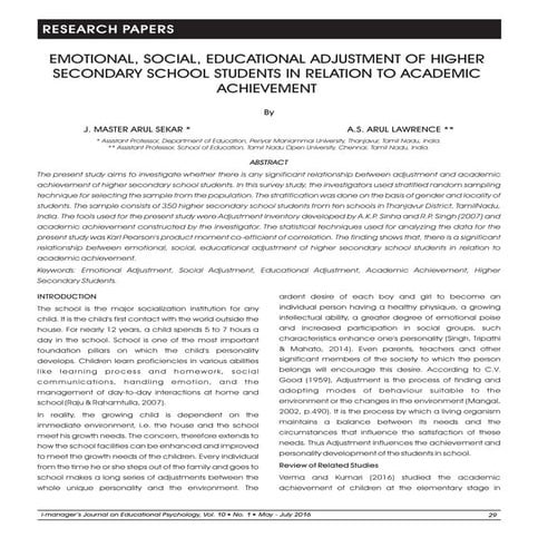 Emotional, social, educational adjustment of higher secondary school ...