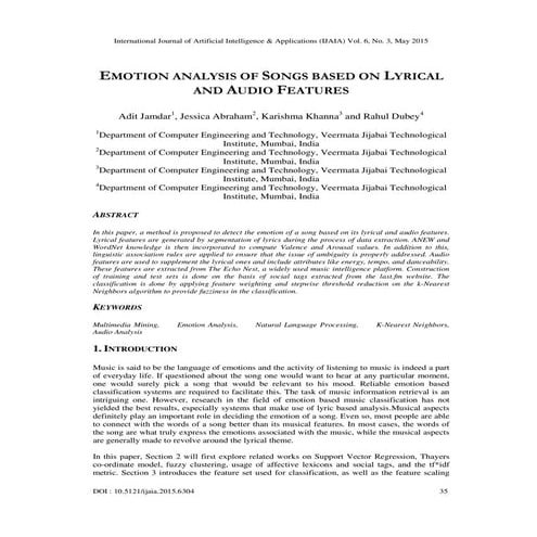 Emotion Recognition in Classical Music - Presentation | PDF