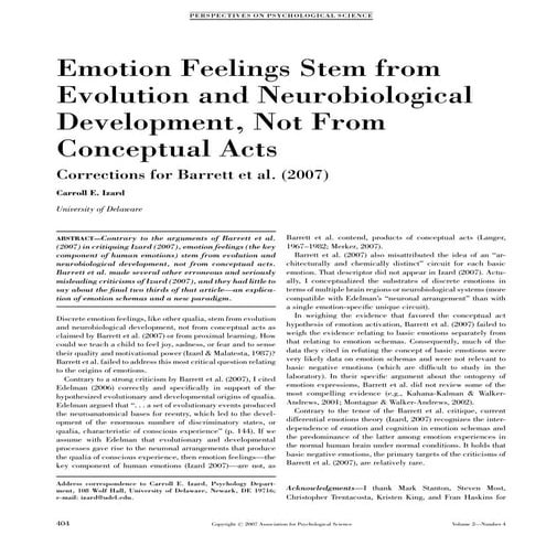 Emotion feelings stem from evolution and neurobiological development, not for...