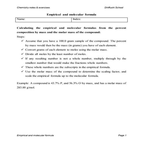 Empirical and molecula formula