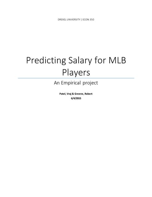 Predicting Salary for MLB Players