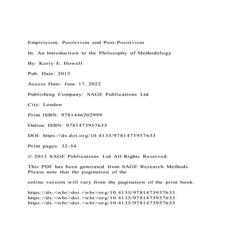 Empiricism, Positivism and Post-Positivism In An Introduc