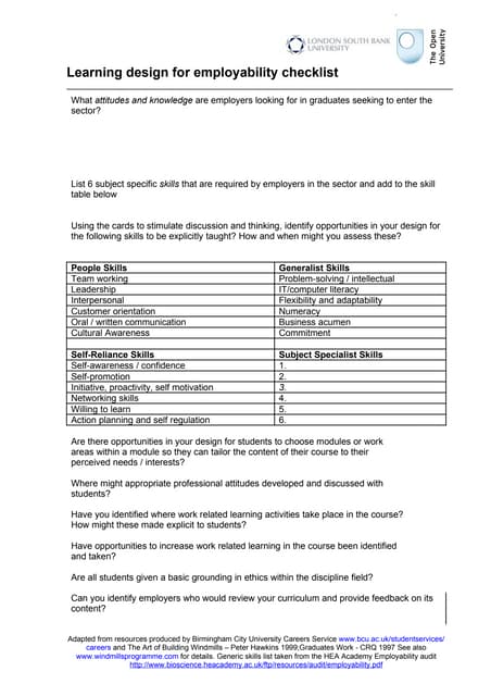 Employability checklist
