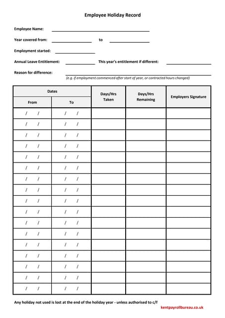 leave card employee record card