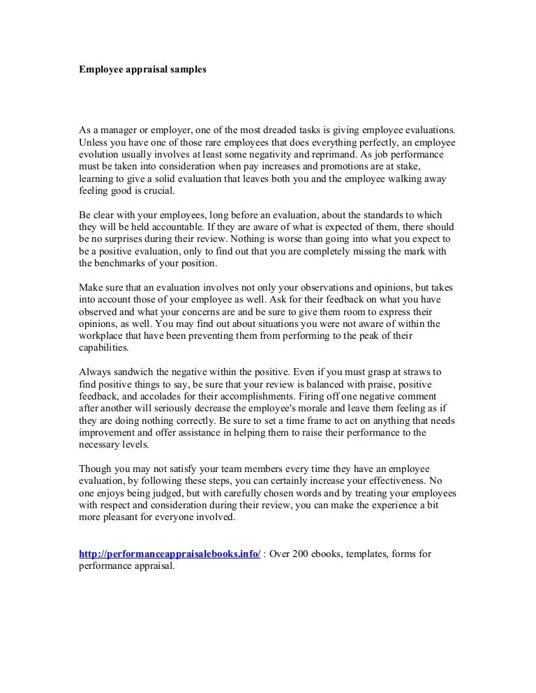 employee appraisal samples employee appraisal templates