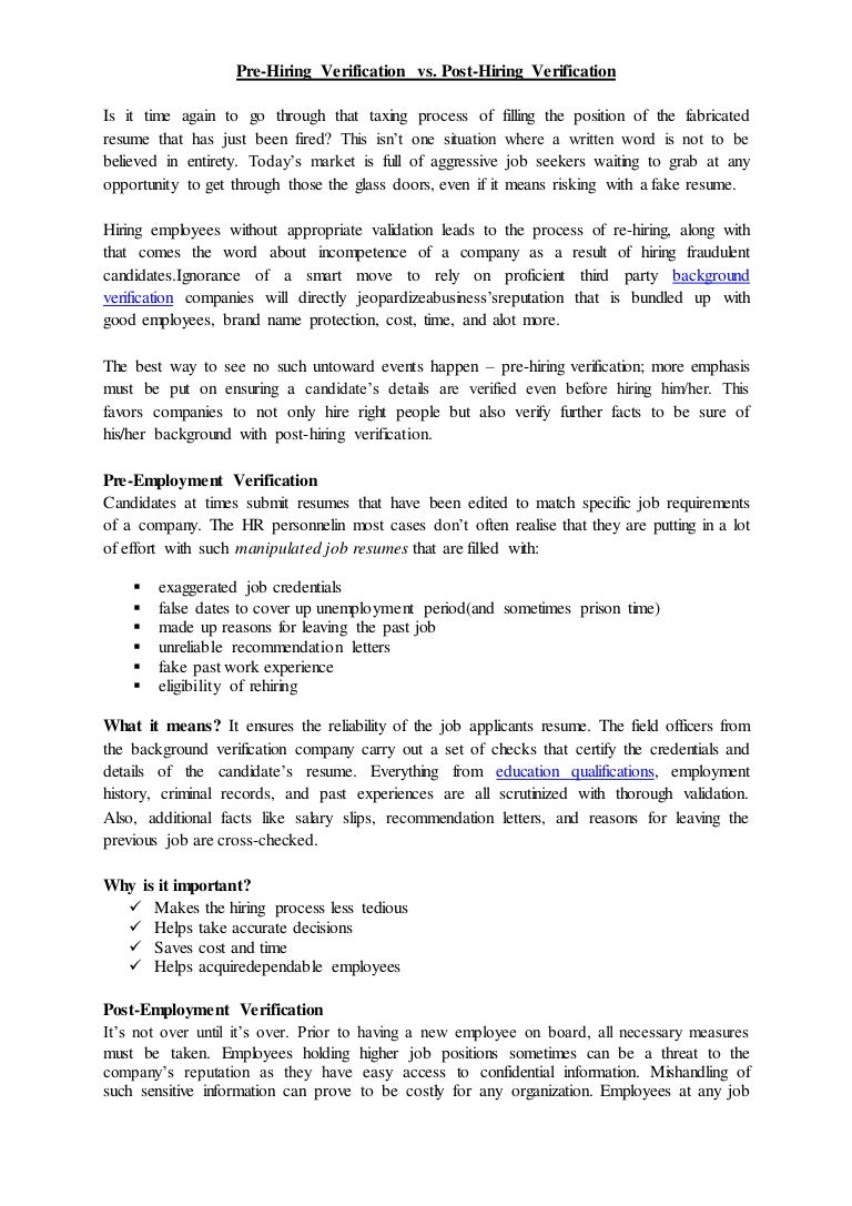 prior employment verification