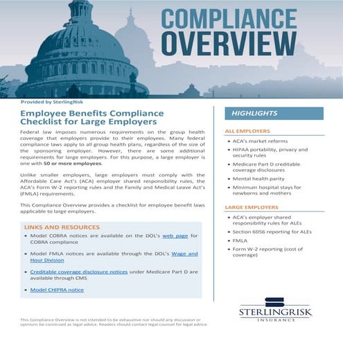 Health Care Reform 2015 Compliance Checklist