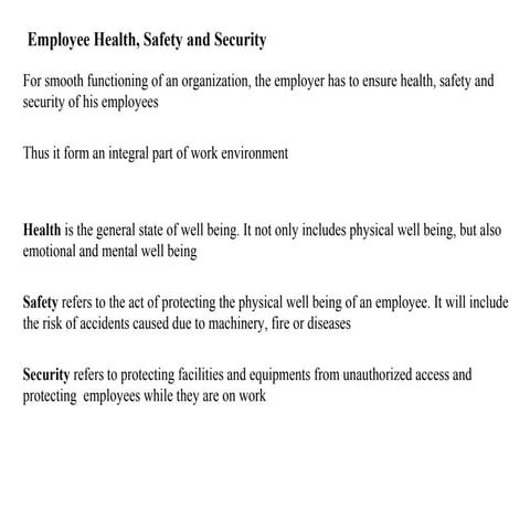 Employee health, safety and security