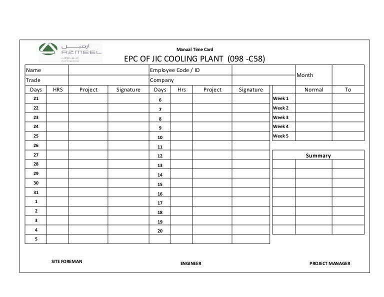 Employee manual time card