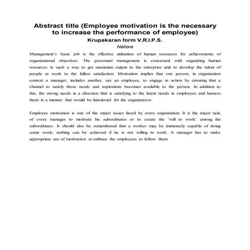 Employee motivation abstract | DOCX