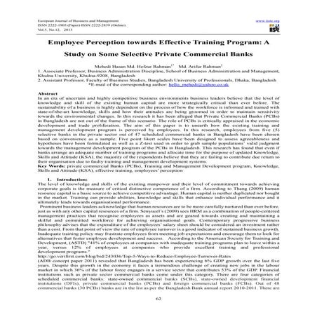 Employee perception towards effective training program a study on some select...