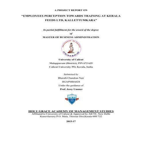 Employee perception towards training at kerala feeds 