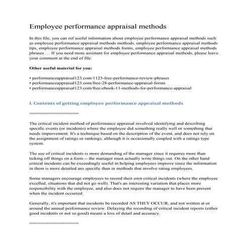 Employee performance appraisal methods