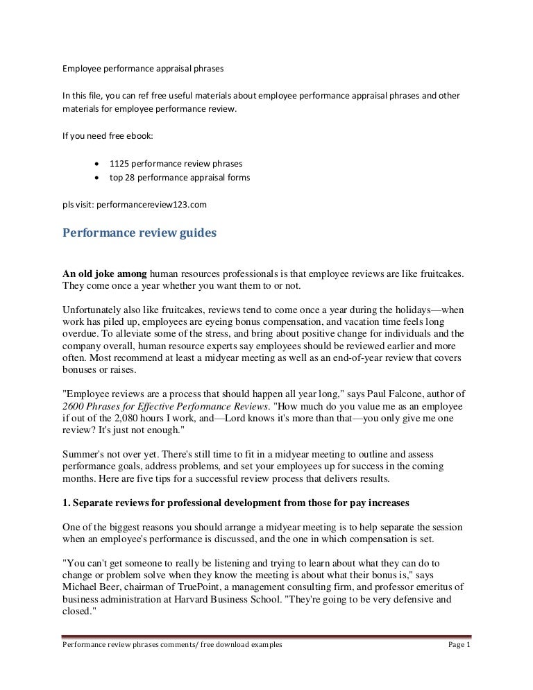 one page performance review