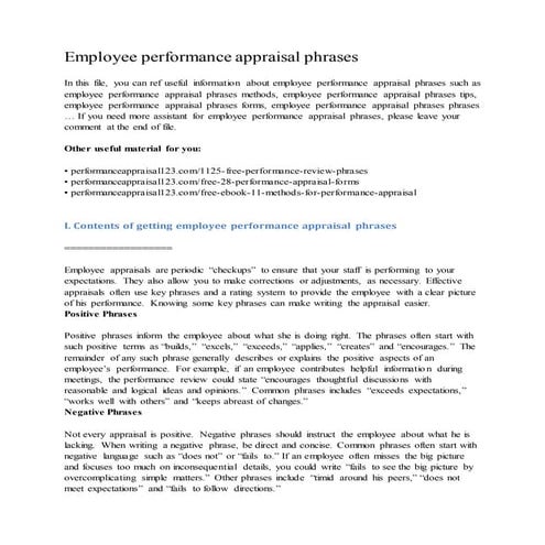 Employee performance appraisal phrases