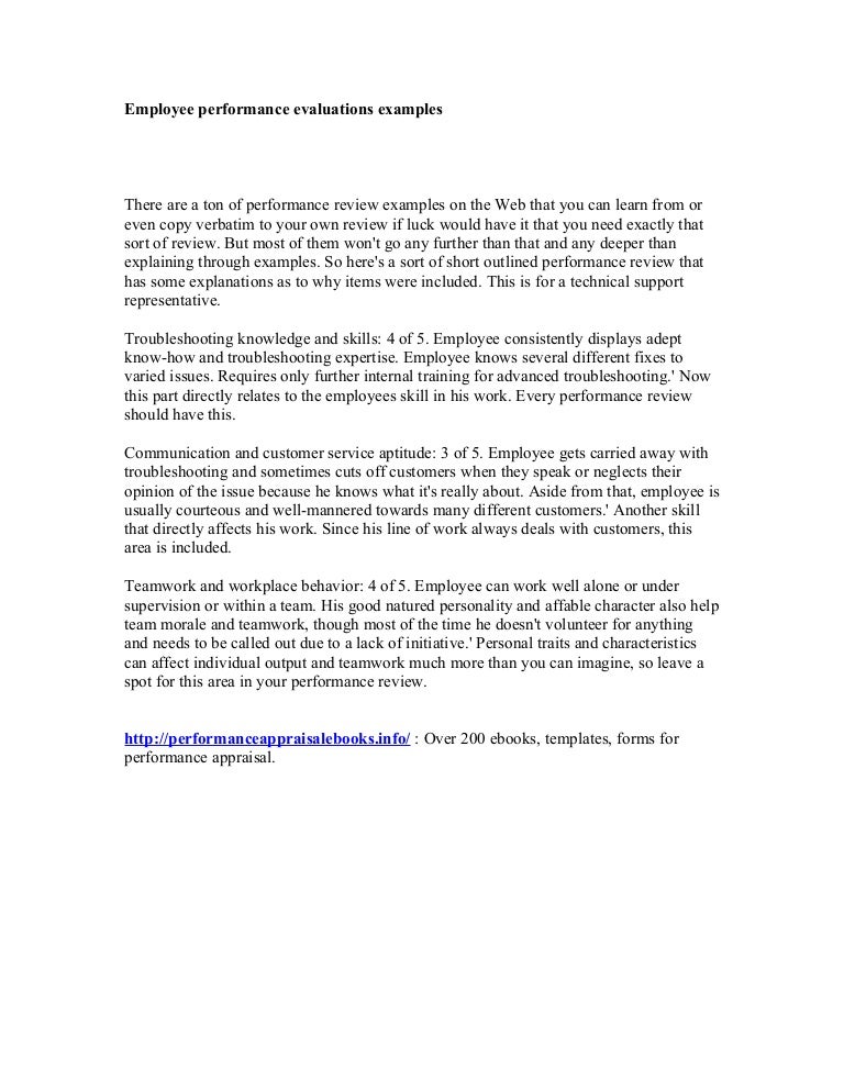 employee performance evaluations examples employee evaluations examples