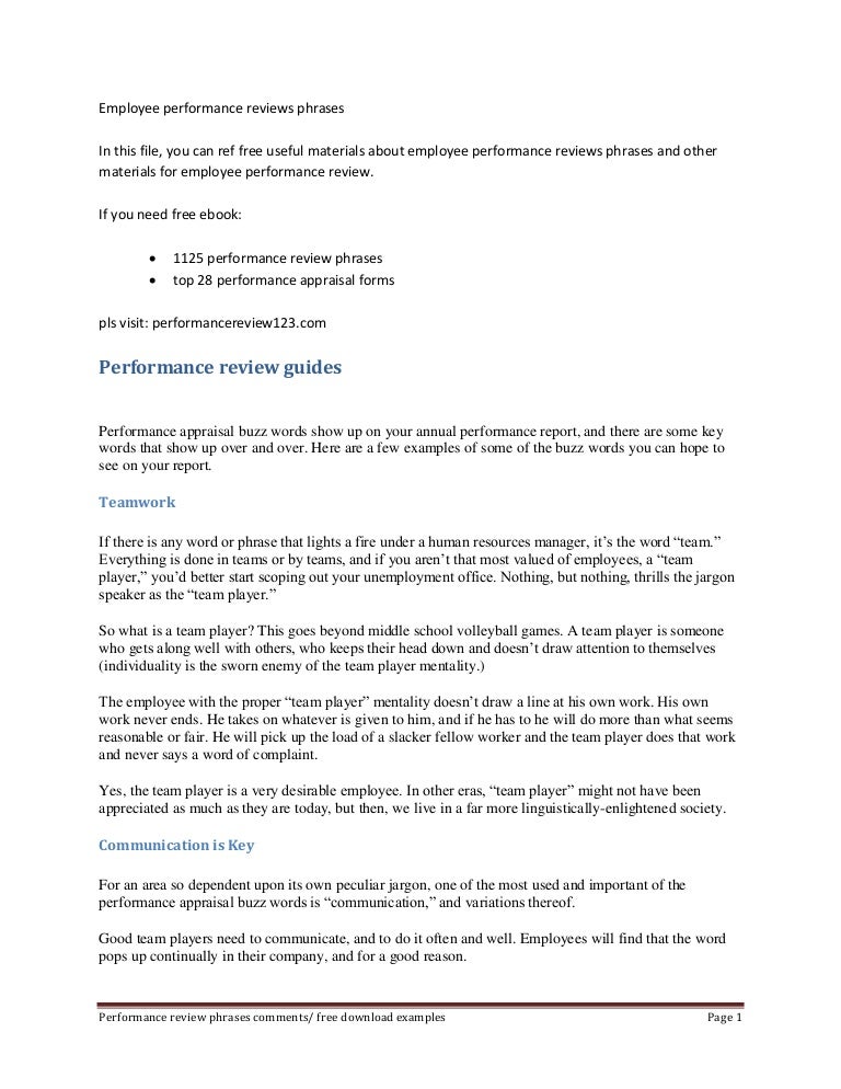 words for performance review