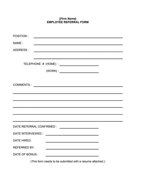 employee referral form template word