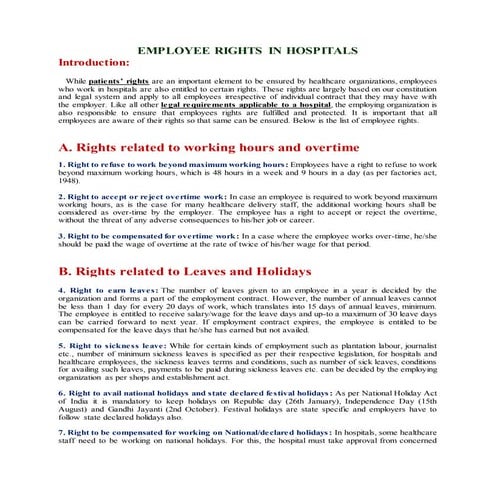 Employee rights in hospitals | PDF