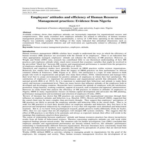 Employees’ attitudes and efficiency of human resource