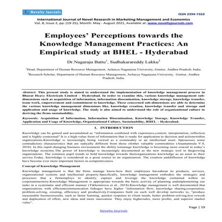 Employees’ Perceptions towards the Knowledge Management Practices: An Empiric...