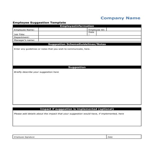 Employee suggestion template | DOCX