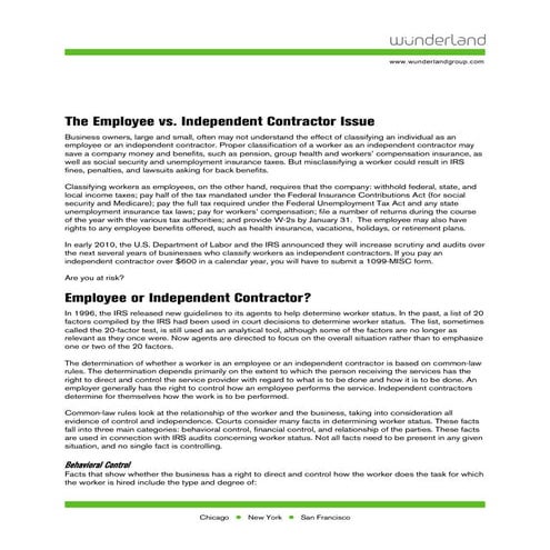 Employee vs Independent Contractor