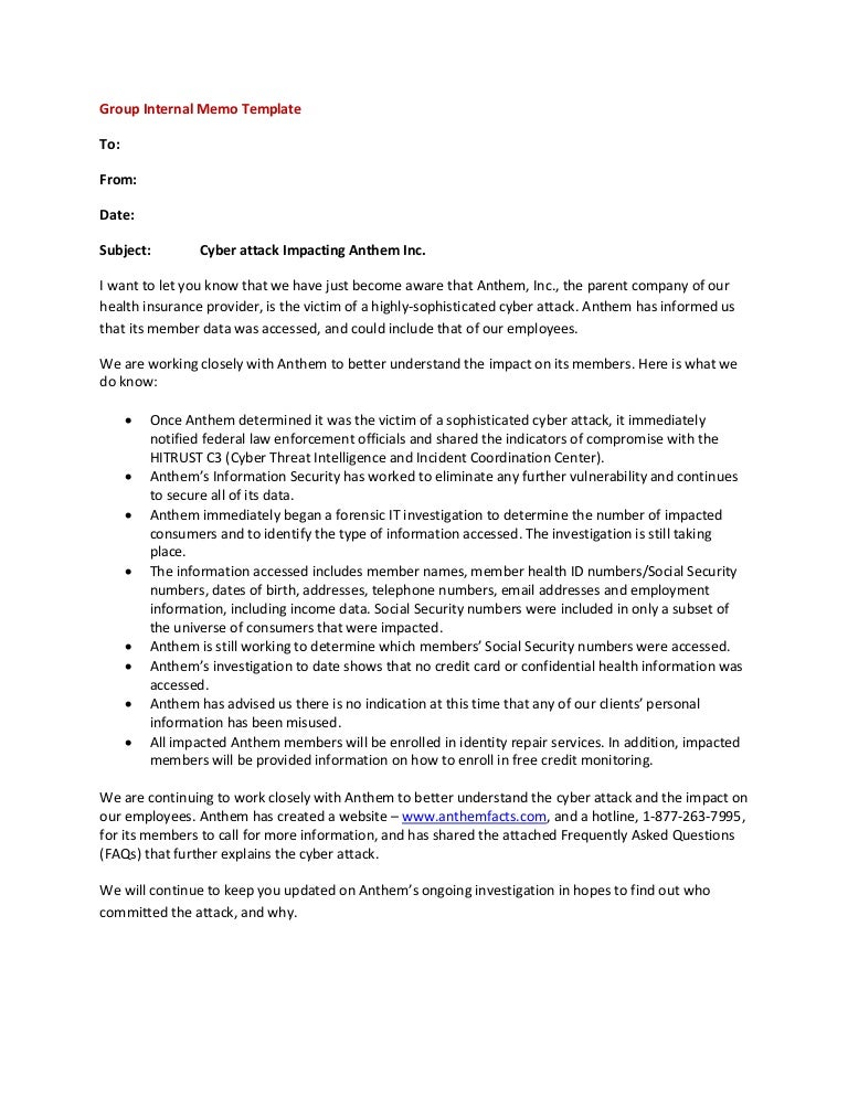 employer group internal memo template samples of memos to employees