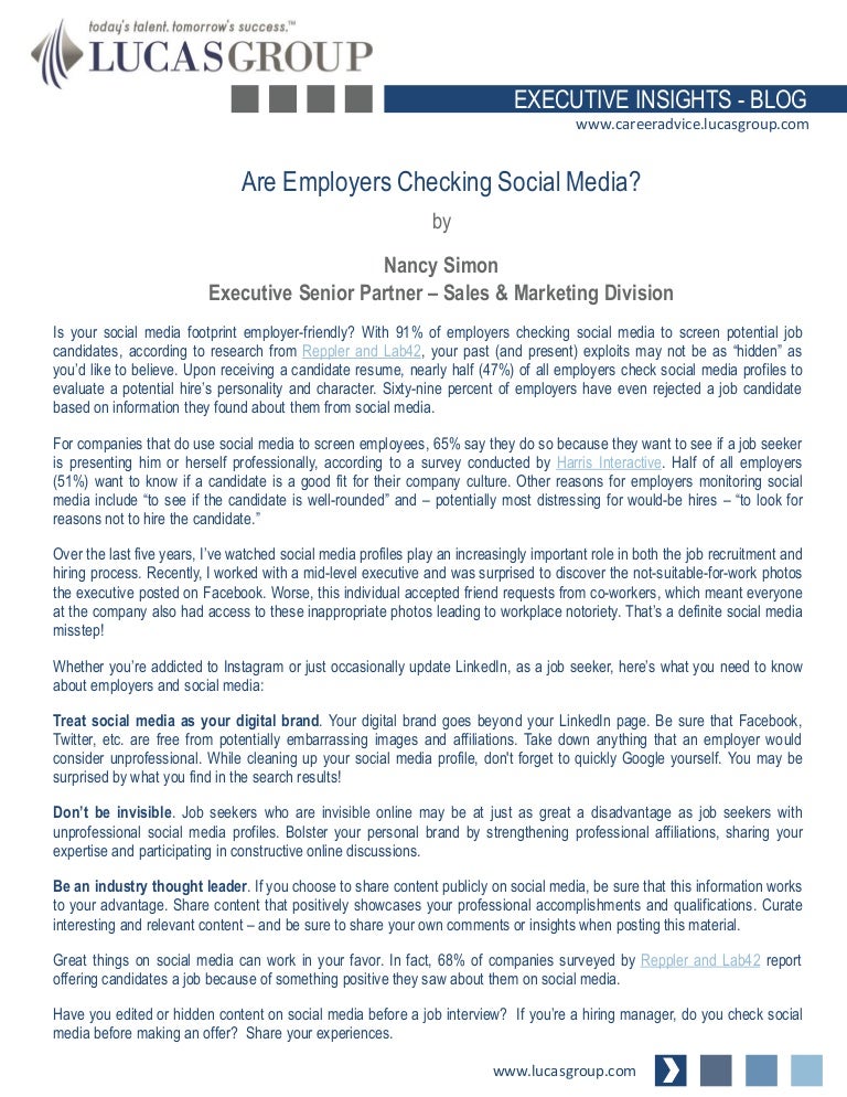 Are Employers Checking Social Media Are Employers Checking Social Media