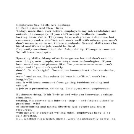 Employers Say Skills Are LackingIn Candidates And New Hires.docx