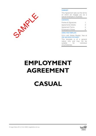 Casual Employment Agreement Template - Sample