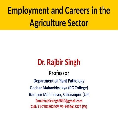 Comprehensive Guide to Employment and Careers in Agriculture Sector | PPTX