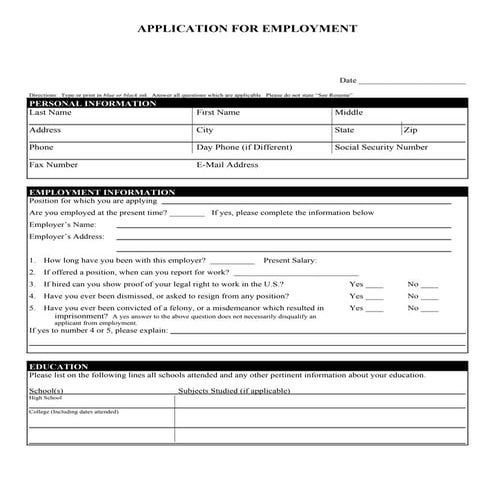 Employment application