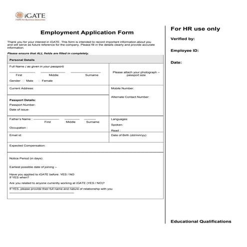 Guidelines to fill genpact onboarding application | PDF