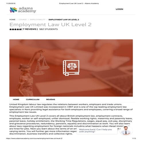 Employment Law UK Level 2 -  Adams Academy