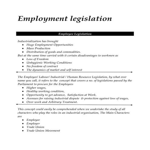 Employment Legislation MBA - HRM  Notes