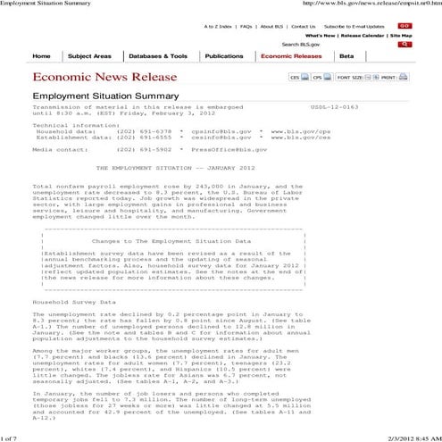 Employment Situation (Jan 2012)