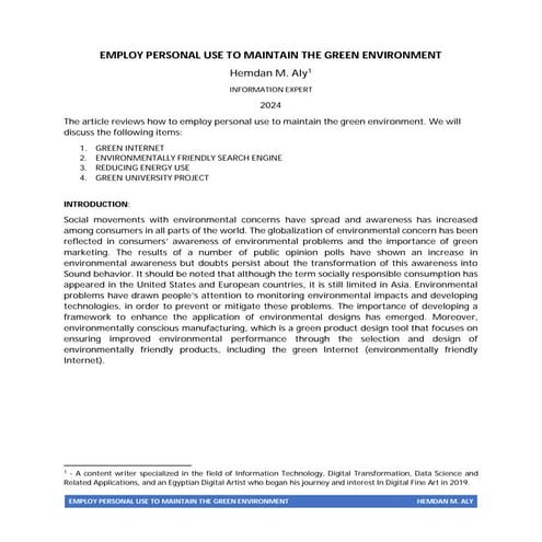 Employ Personal Use to Maintain the Green Environment | PDF