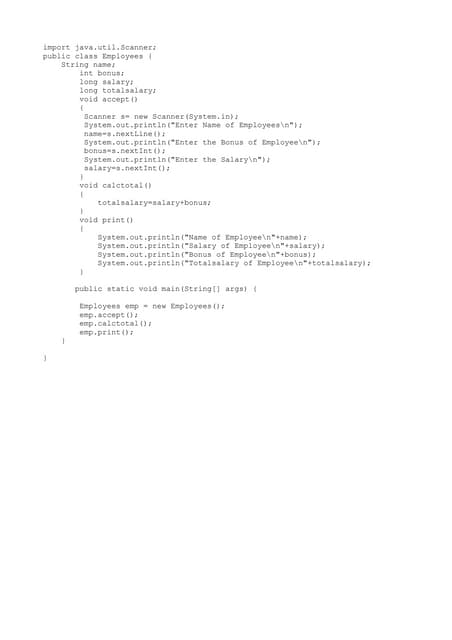 Empolyee deatils in java