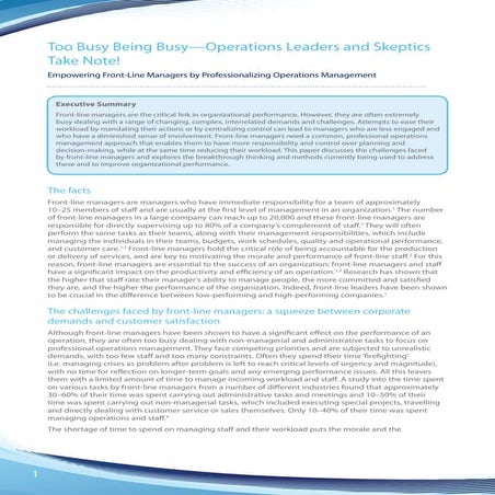 Empowering Front Line Managers By Professionalizing Operations Management
