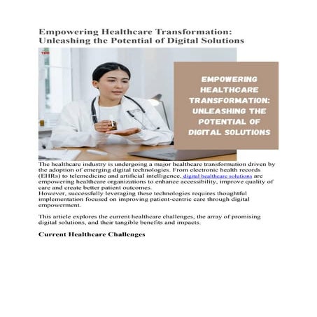 Empowering Healthcare Transformation: Unleashing the Potential of Digital Sol...